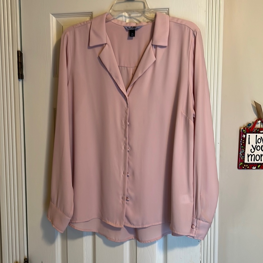 Blush colored long sleeve blouse
